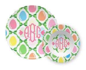 Easter Egg Trellis Personalized Children's Melamine Plate & Bowl Set, Grass