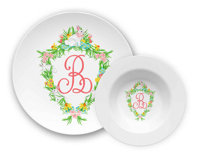 Easter Crest Personalized Children's Melamine Plate & Bowl Set
