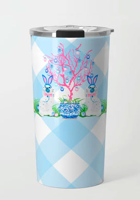 Spring Staffies Chinoiserie Easter Travel Tumbler, Blue