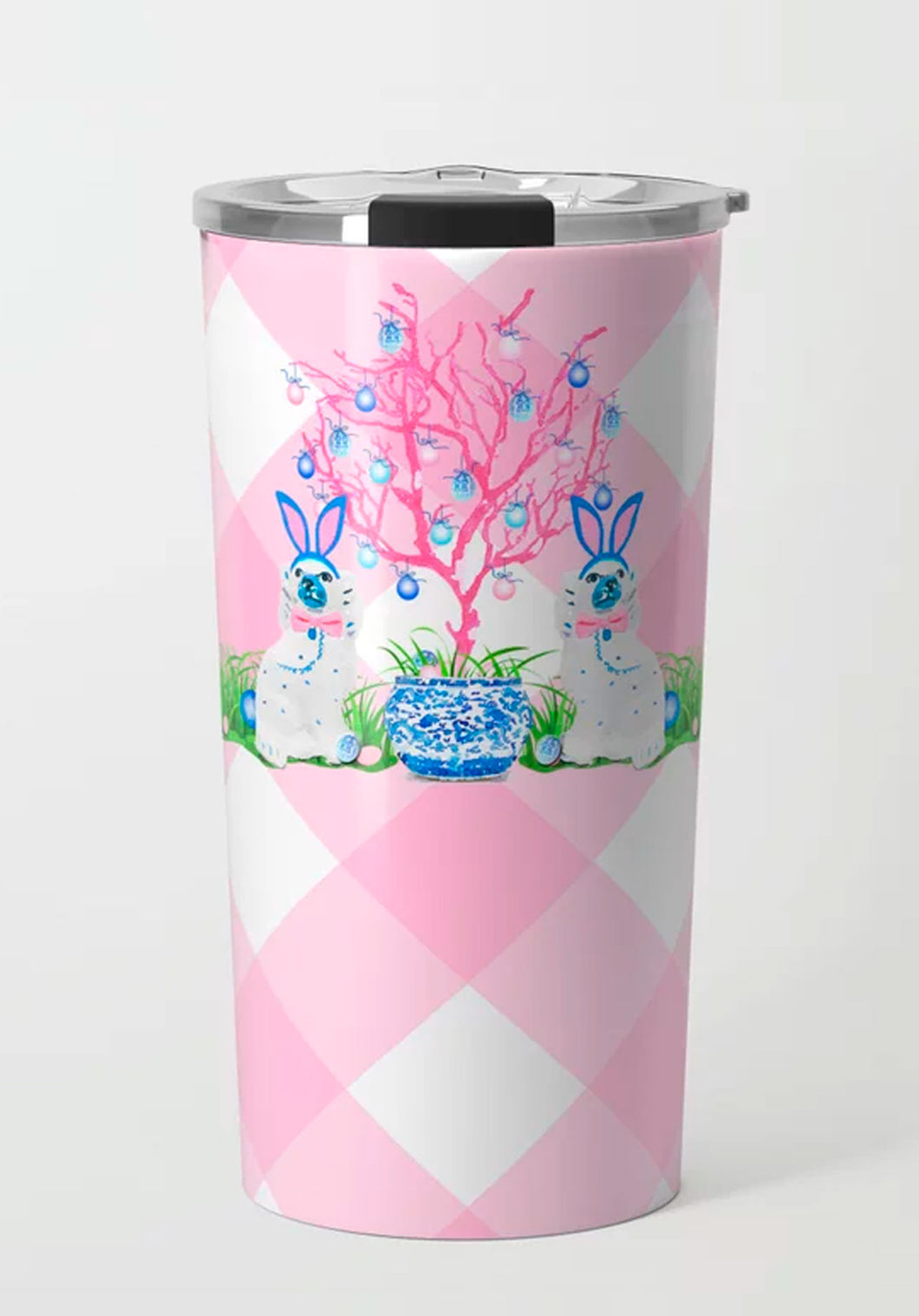 Spring Staffies Chinoiserie Easter Travel Tumbler, Pink
