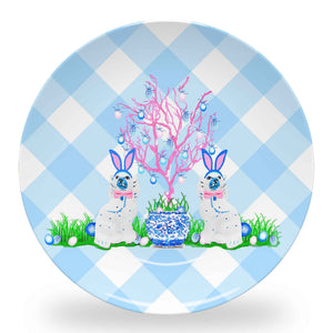 Spring Staffies Set of (4) 10" Dia. Easter Melamine Plates, Blue