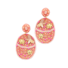 Load image into Gallery viewer, Easter Egg Beaded Statement Holiday Earrings, Pink