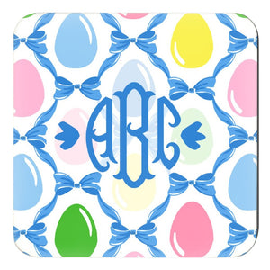 Easter Egg Trellis Personalized Cork Backed Coasters - Set of 4, Blue