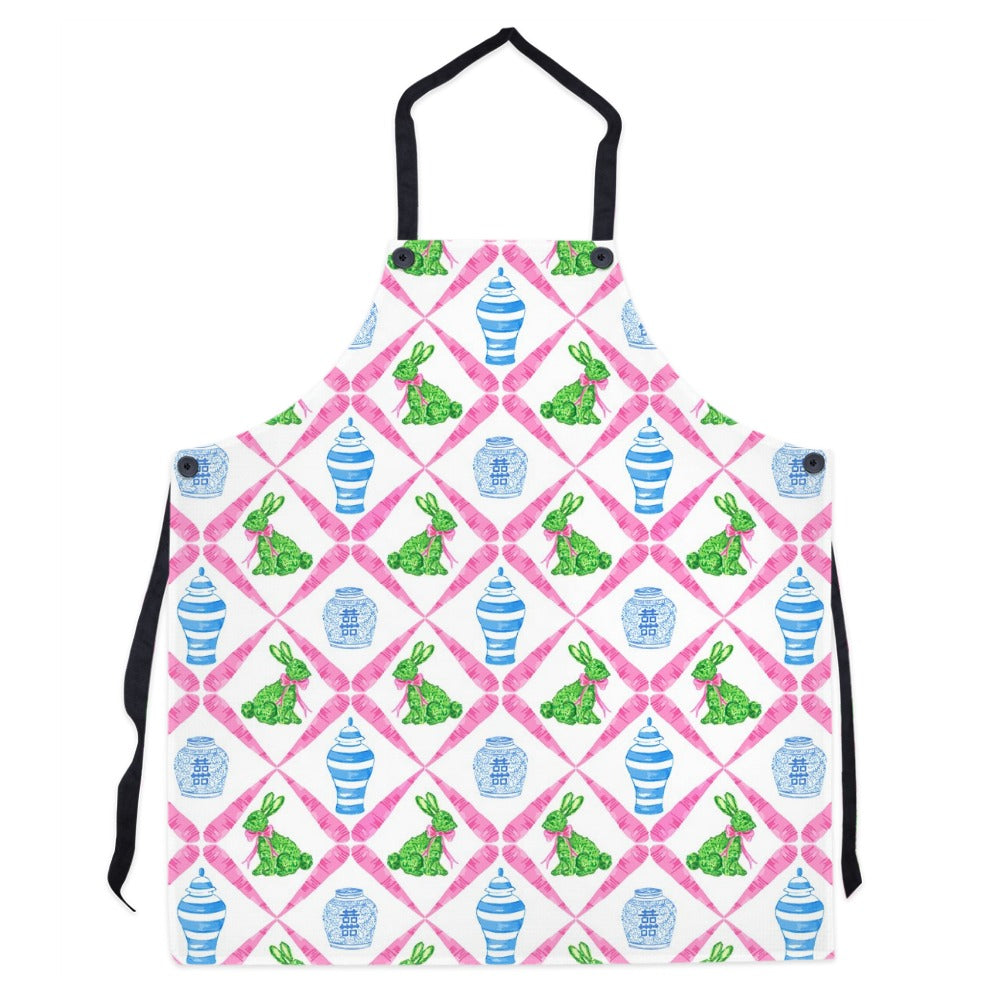 Bunnies & Boxwoods Easter Apron, Pink