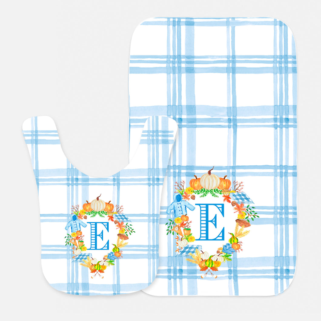Custom Fall Crest Personalized Bib & Burp Cloth Gift Set, Boys