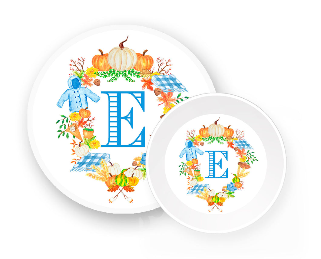 Custom Boys' Fall Crest Melamine Plate & Bowl Set