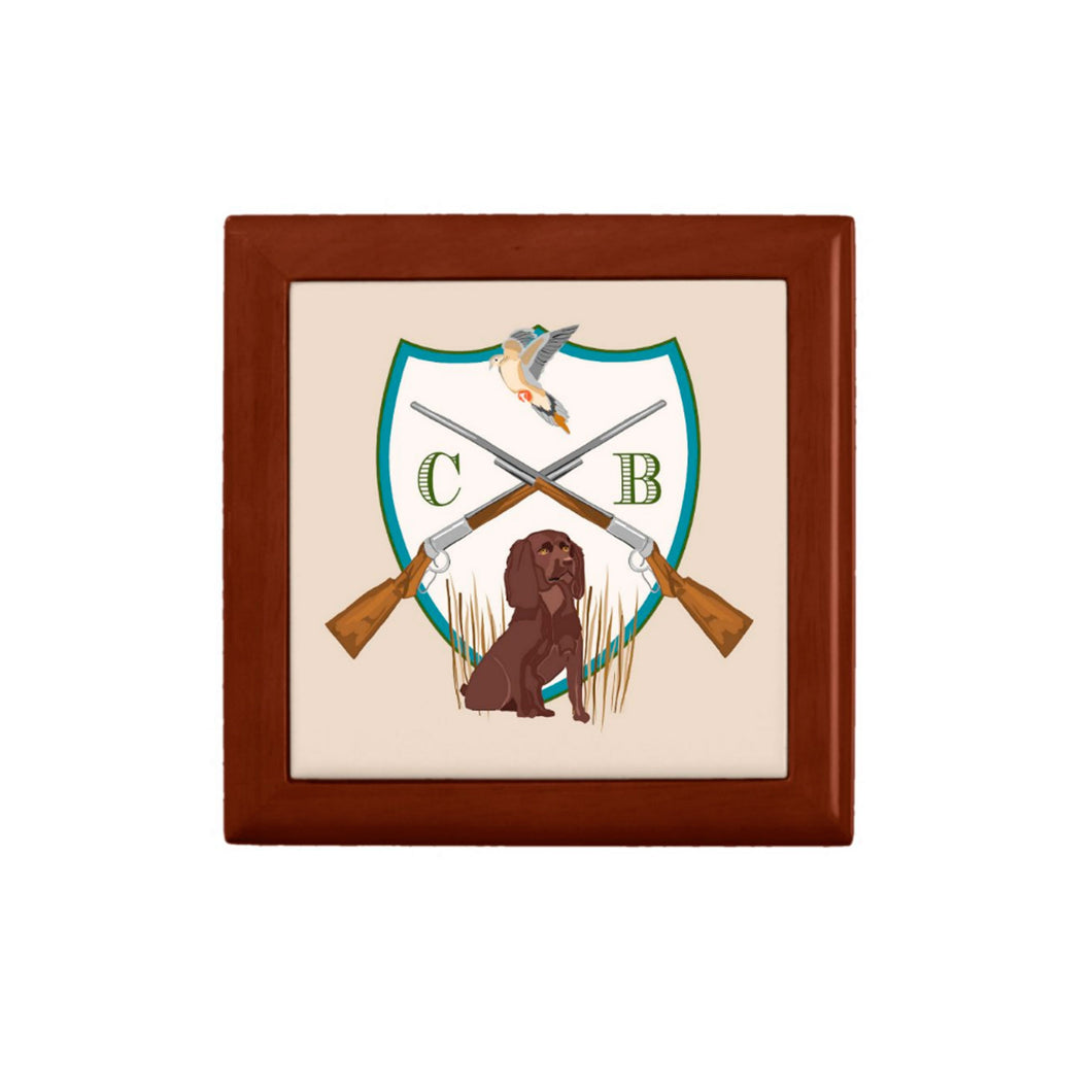 Men's Dove Hunt Personalized Custom Crest Wooden Keepsake Box