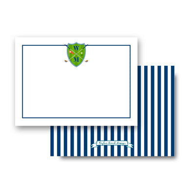 Men's Golf Custom Crest Personalized Flat Note Cards
