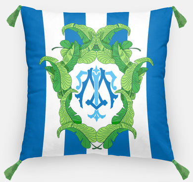 Banana Leaf Crest Personalized Pillow, Aegean, 18