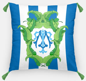 Banana Leaf Crest Personalized Pillow, Aegean, 18