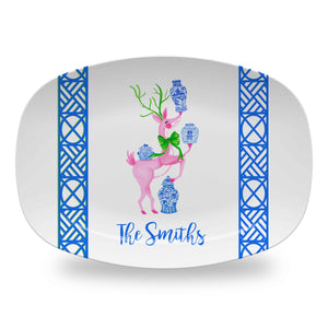 Ginger Jar Juggle Personalized Holiday Melamine Platter, Blue & White