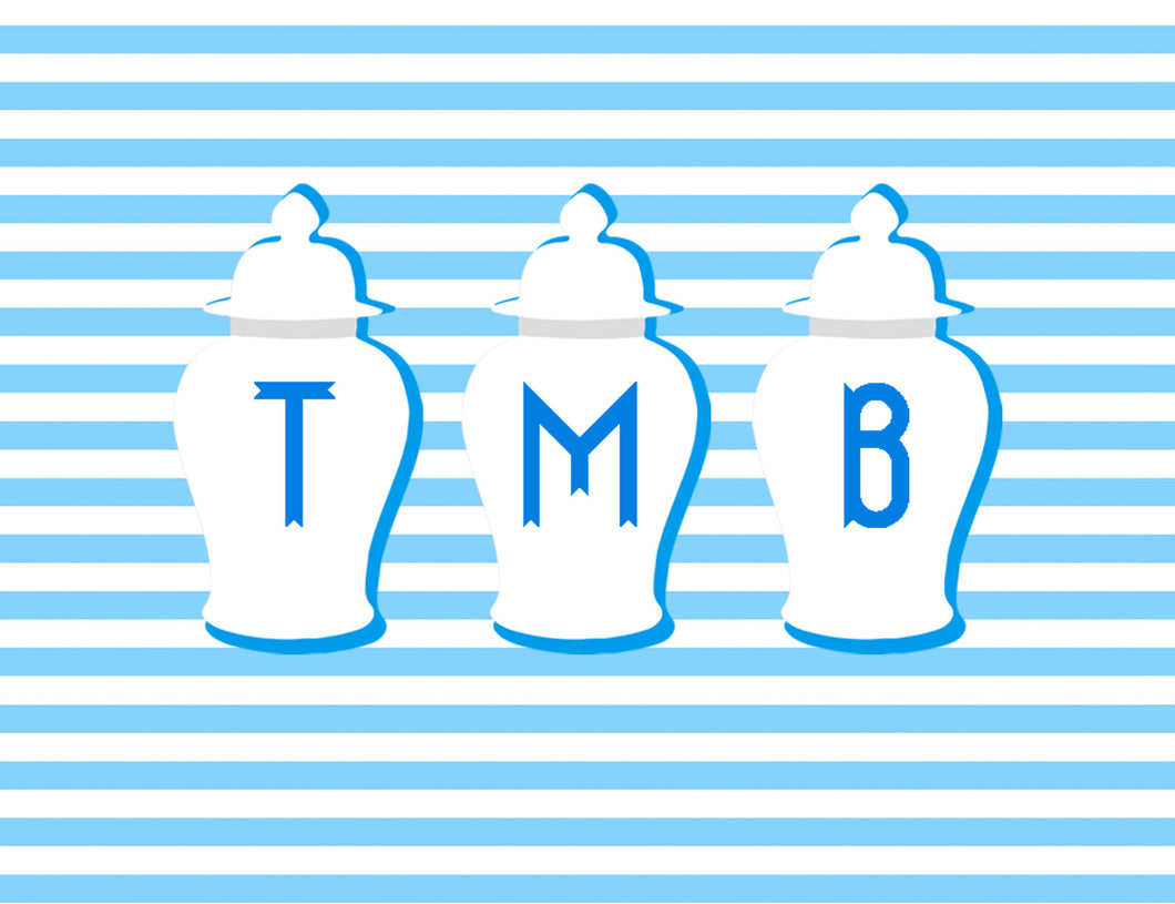 Copy of Ginger Jar Stripe - Blue on Blue - Folded Note Cards