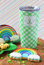 Load image into Gallery viewer, Gingham &amp; Green Personalized St. Patrick&#39;s Day Travel Tumbler