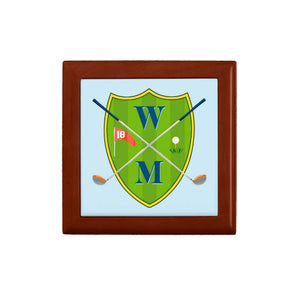 Men's Custom Golf Crest Personalized Wooden Keepsake Box