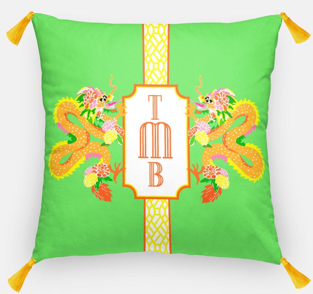 Dragon Crest Personalized Pillow, Bamboo, 18