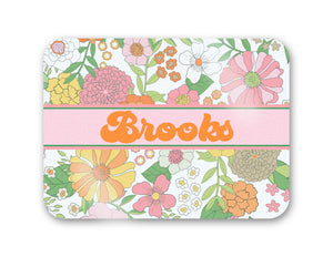 Groovy Blooms, Marshmallow, Personalized 16" x 12" Tempered Glass Cutting Board