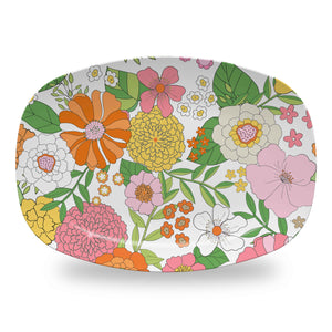 Groovy Blooms, Marshmallow, Melamine Platter