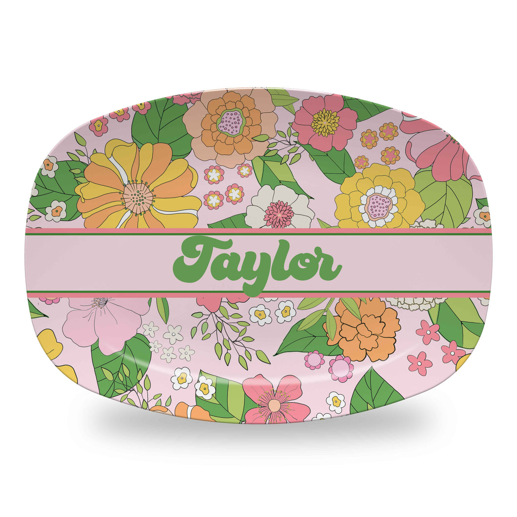 Groovy Blooms, Taffy, Personalized Melamine Platter