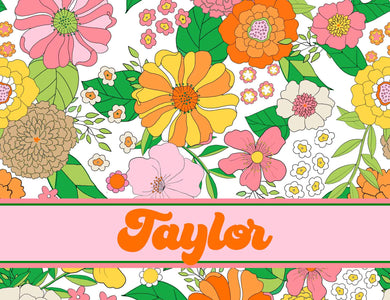 Groovy Blooms, Marshmallow, Personalized Folded Note Cards