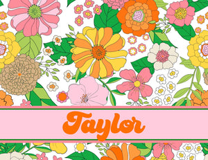 Groovy Blooms, Marshmallow, Personalized Folded Note Cards