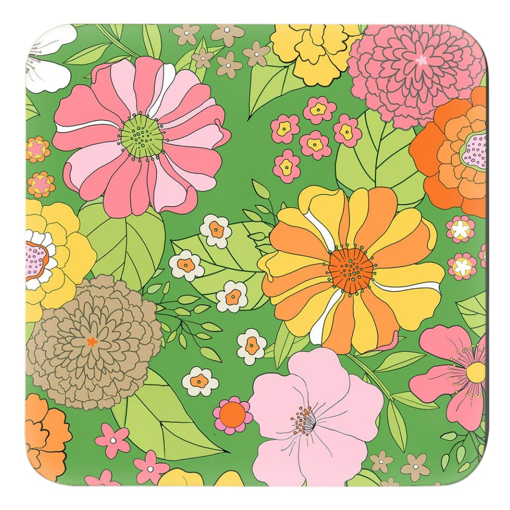 Groovy Blooms, Kelly, Cork Backed Coasters - Set of 4