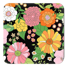 Load image into Gallery viewer, Groovy Blooms, Noir Cork Backed Coasters - Set of 4