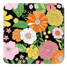 Load image into Gallery viewer, Groovy Blooms, Noir Cork Backed Coasters - Set of 4