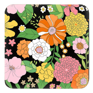 Groovy Blooms, Noir Cork Backed Coasters - Set of 4