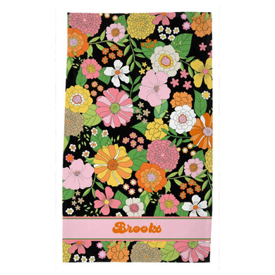 Groovy Blooms, Noir Personalized Poly Twill Tea Towels, Set of 2