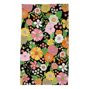 Groovy Blooms, Noir Poly Twill Tea Towels, Set of 2