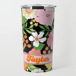 Groovy Blooms, Noir Personalized Travel Tumbler