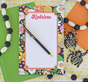 Groovy Blooms, Noir Personalized Notepad, Multiple Sizes Available