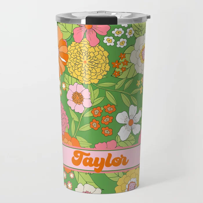 Groovy Blooms, Kelly Personalized Travel Tumbler