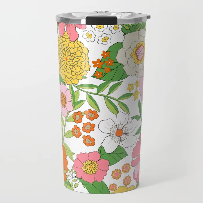 Groovy Blooms, Marshmallow Travel Tumbler