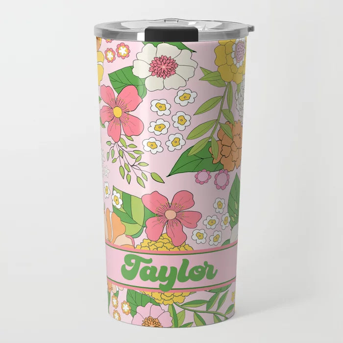 Groovy Blooms, Taffy Personalized Travel Tumbler