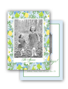 Ribbons & Lemons Personalized Photo Holiday Card, 5" x 7" A7 Size, Blue