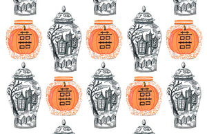 Spooky Chinoiserie Paper Tear-away Placemat Pad, Black & Orange