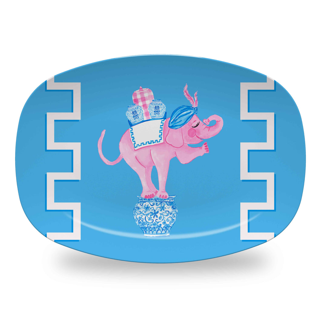 Trunk of Lovin' Elephant Valentine's Melamine Platter, Blue