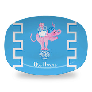 Trunk of Lovin' Elephant Valentine's Personalized Melamine Platter, Blue