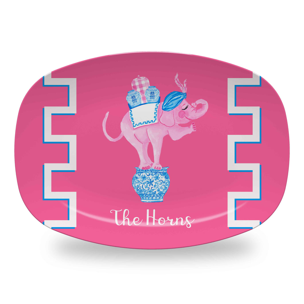 Trunk of Lovin' Elephant Valentine's Personalized Melamine Platter, Pink
