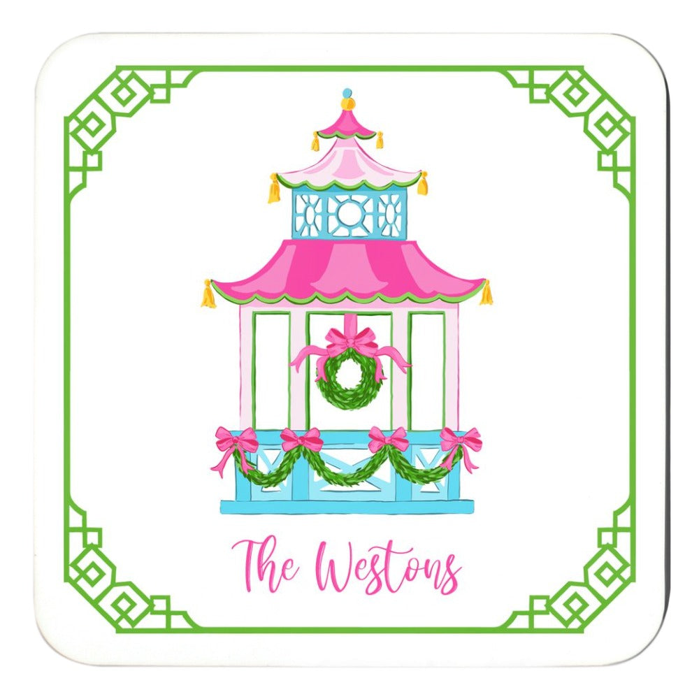 Holiday Pagoda Cork Backed Coasters - Set of 4