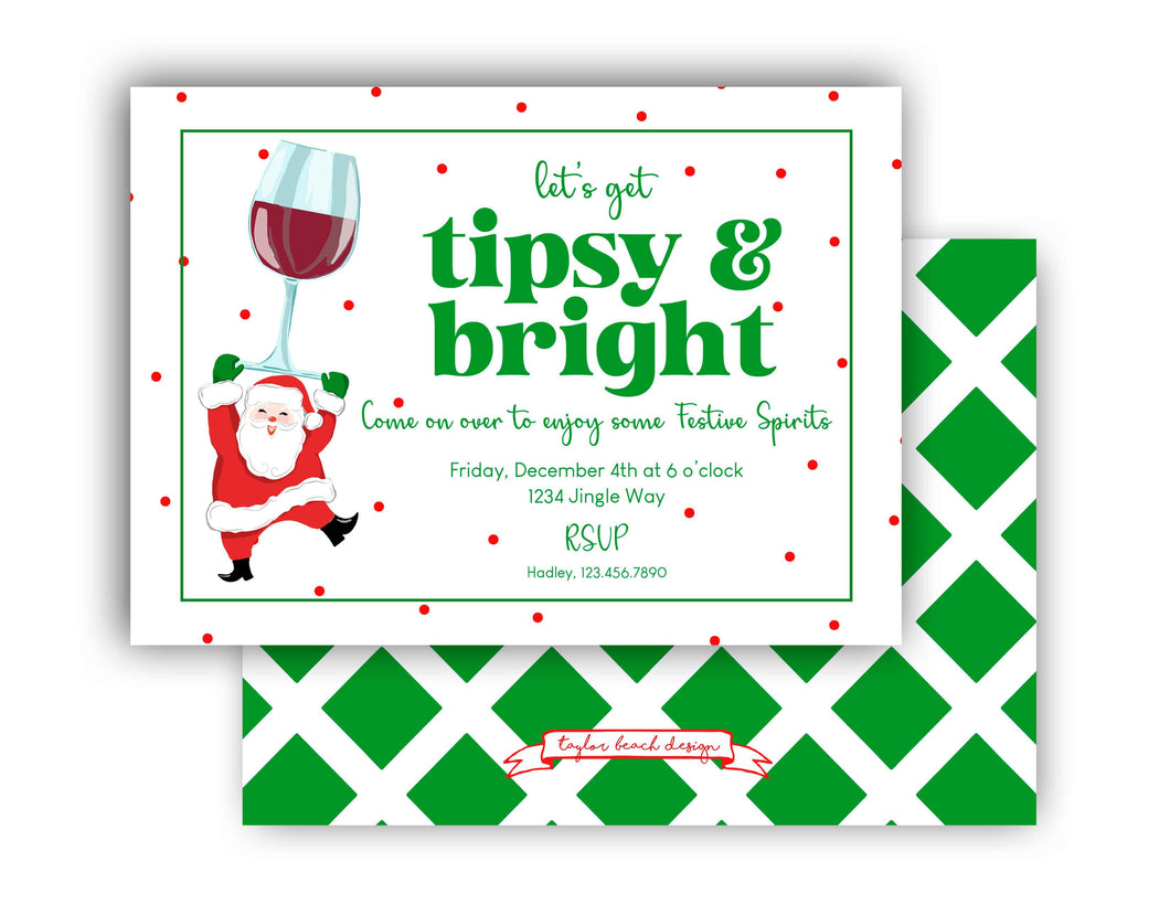 Tipsy & Bright Holiday Invitation, Red Wine
