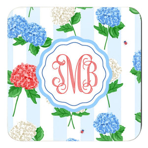 Hydrangea Blooms Personalized 4"x 4" Paper Coasters