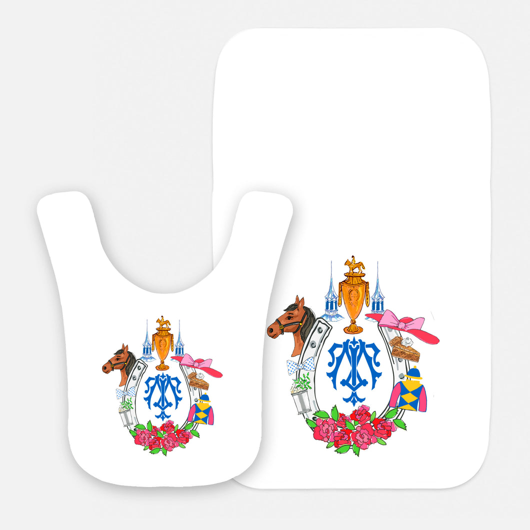 Kentucky Derby Custom Crest Personalized Bib & Burp Cloth Gift Set
