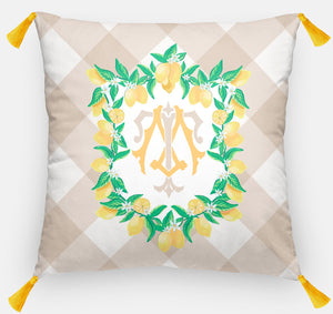 Lemon Crest Personalized Pillow, Meringue, 18"x18" or 20"x20"