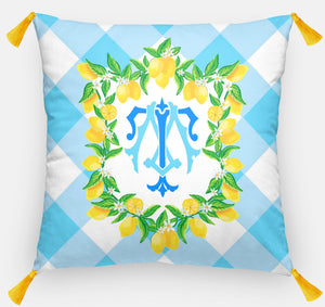 Lemon Crest Personalized Pillow, Orchard Sky ,18"x18" or 20"x20"