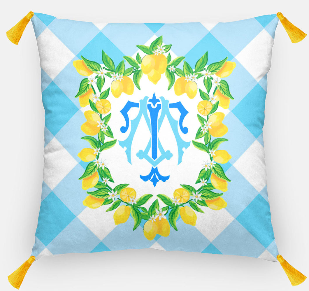 Lemon Crest Personalized Pillow, Orchard Sky ,18