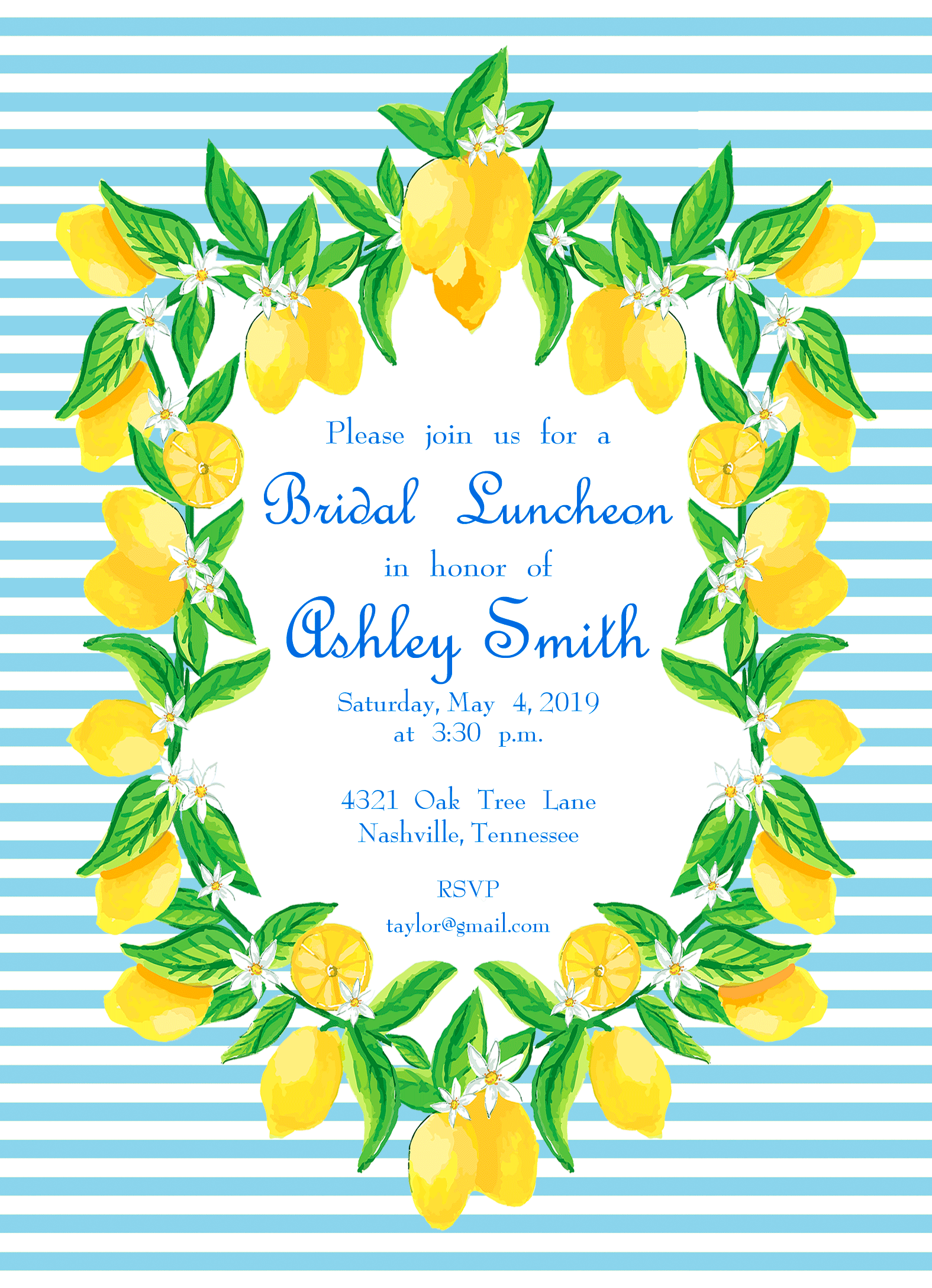 Lemon Crest Invitation, Blue Skies – Taylor Beach Design