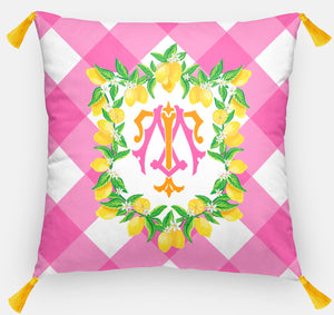 Lemon Crest Personalized Pillow, Party Punch,18"x18" or 20"x20"