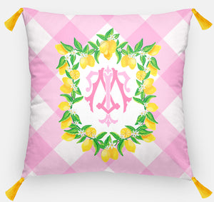 Lemon Crest Personalized Pillow, Pink Lemonade, 18"x18" or 20"x20"
